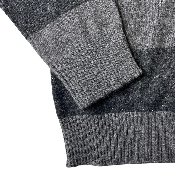 SKU1-10 QI CASHMERE Men's Sweater Turtle Neck Striped 100% Cashmere Grey XL